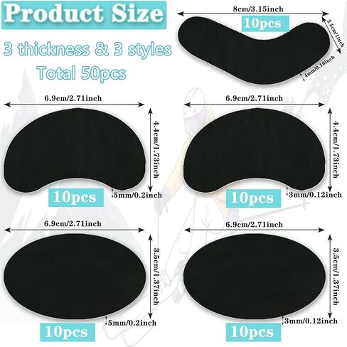 50 قطعة من وسادات تركيب أحذية التزلج والتزحلق على الجليد، 3 مقاسات، بطانة إسفنجية ذاتية اللصق - أحذية تزلج على الجليد 10 قضبان J، 20 وسادة لرفع الكعب و20 وسادة تركيب لأحذية التزلج للكاحل لتقليل رفع الكعب وبثور الكاحل in Kuwait