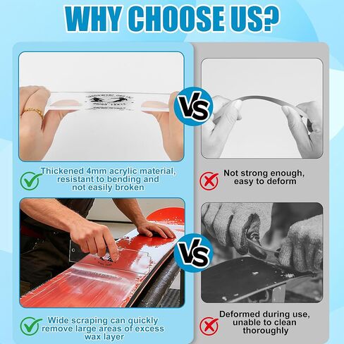 4Pcs Ski Wax Scraper Tool Snowboard 9 x 2.2In Acrylic Wax Scraper for Snowboard Scraper Sharpener with Right Notch and Smooth Edge (4mm Thick) in Kuwait