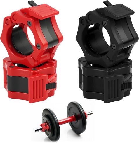 4 Pack Barbell Clamps Collars, 2" Quick Release Weight Clips Fit Olympic Barbell, Heavy Duty Locking Bar Clips for Weightlifting Workout Training Gym Athletes Fitness Enthusiasts (2 Black 2 Red) in Kuwait