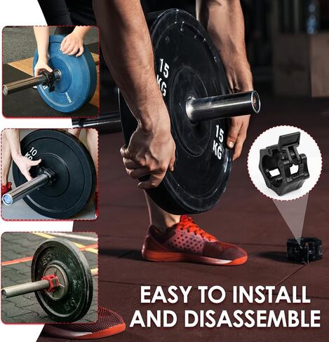 4 Pack Barbell Clamps Collars, 2" Quick Release Weight Clips Fit Olympic Barbell, Heavy Duty Locking Bar Clips for Weightlifting Workout Training Gym Athletes Fitness Enthusiasts (2 Black 2 Red) in Kuwait