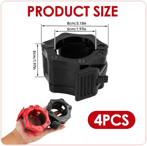 4 Pack Barbell Clamps Collars, 2" Quick Release Weight Clips Fit Olympic Barbell, Heavy Duty Locking Bar Clips for Weightlifting Workout Training Gym Athletes Fitness Enthusiasts (2 Black 2 Red) in Kuwait