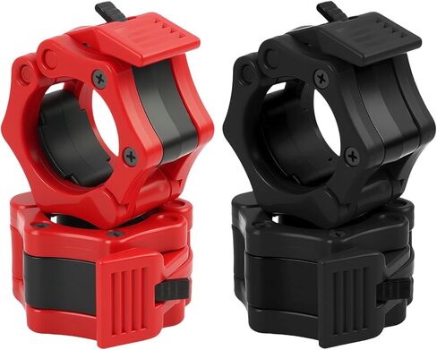 4 Pack Barbell Clamps Collars, 2" Quick Release Weight Clips Fit Olympic Barbell, Heavy Duty Locking Bar Clips for Weightlifting Workout Training Gym Athletes Fitness Enthusiasts (2 Black 2 Red) in Kuwait