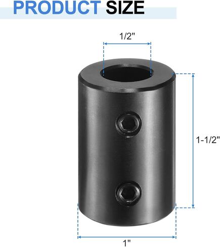 uxcell Shaft Coupling, 1/2" Bore 1" OD 1-1/2" Length Black Oxide Plated Steel Rigid Coupling with Hex Wrench for 3D Printers Motor Wheel (2 Screws Each Piece) in Saudi Arabia