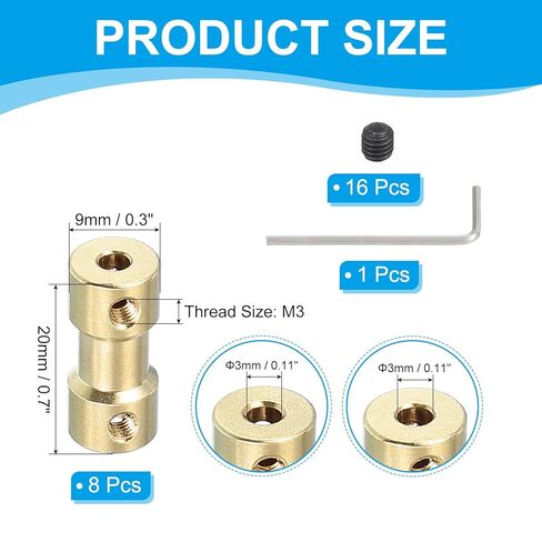 patikil النحاس رمح اقتران مشترك 3mm إلى 3mm، 8 قطع المحرك رمح مقرنة تمديد موصل جامدة كم محول نقل مشترك مع مسامير لrc إطارات السيارات رمح المحرك in Saudi Arabia