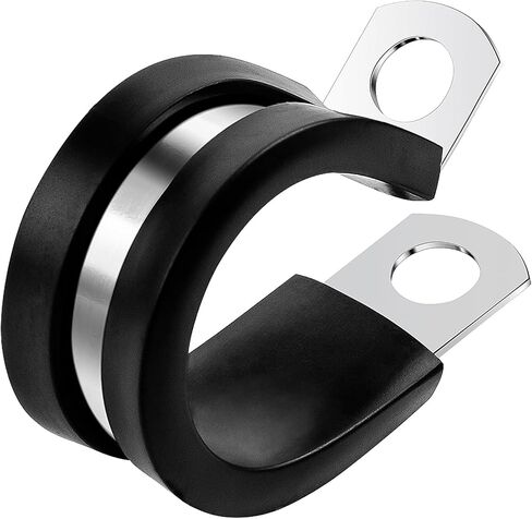 ELECFUN 20 pcs 1/2 Inch Stainless Steel Cable Clamps, Rubber Coated Cushioned Insulated Clips, Conduit Metal Clamp for Hose, Tube, Pipe, Wire or Line Installation in Saudi Arabia