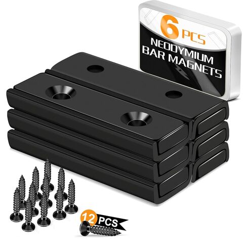 TRYMAG Neodymium Rectangular Magnets 80Lbs, 60 x 13.5 x 5mm Strong Black Bar Magnets with Countersunk Hole and Steel Capsule, Heavy Duty Industrial Rare Earth Magnets with Screw for Mounting, 15 Pack in Kuwait