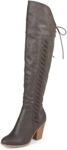 Journee Collection Womens Regular and Wide Calf Faux Lace-up Distressed Over-the-knee Boots in Kuwait