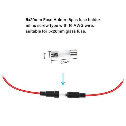 PNGKNYOCN 16 AWG 5x20 مم حامل الصمامات كابل من نوع المسمار المضمن لصمام زجاجي سريع النفخ (6 عبوات) in Saudi Arabia