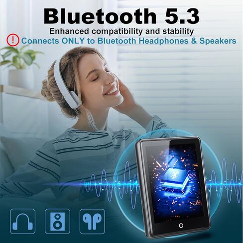 64GB MP3 Player with Bluetooth 5.3, 2.8-inch Touchscreen, 18 Soothing Sounds, Speaker Built-in, Shuffle Repeat, Sports Music Player, FM Radio, Voice Recorder, ebook, Support 128GB Micro SD Card in Kuwait