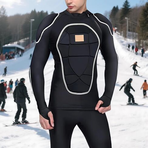 Protective Gear Cycling Armor Vest Long Sleeve Compression Clothes, High-Density Pe Padding Breathable Stretch Fabric, for Skiing Motorbiking and Outdoor Sports, Black in Kuwait