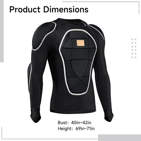 Protective Gear Cycling Armor Vest Long Sleeve Compression Clothes, High-Density Pe Padding Breathable Stretch Fabric, for Skiing Motorbiking and Outdoor Sports, Black in Kuwait