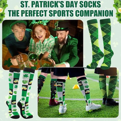 Geyoga 6 Pairs St. Patrick's Day Compression Socks for Women Men Green Knee High Irish Shamrock Clover Socks Bulk Novelty Holiday Outfits for Running Work Baseball Softball Football Teens Adults in Kuwait