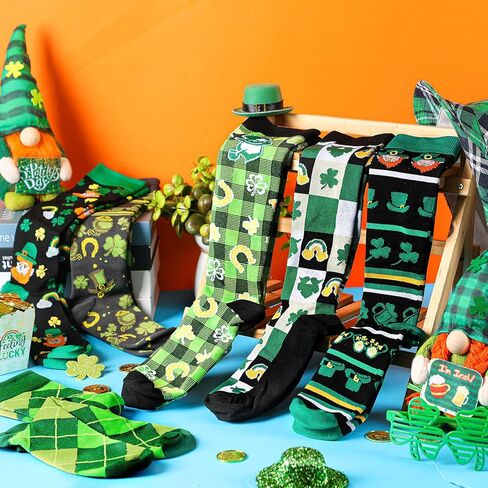 Geyoga 6 Pairs St. Patrick's Day Compression Socks for Women Men Green Knee High Irish Shamrock Clover Socks Bulk Novelty Holiday Outfits for Running Work Baseball Softball Football Teens Adults in Kuwait