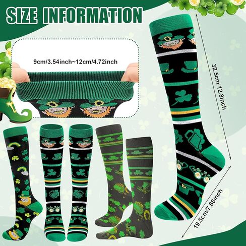 Geyoga 6 Pairs St. Patrick's Day Compression Socks for Women Men Green Knee High Irish Shamrock Clover Socks Bulk Novelty Holiday Outfits for Running Work Baseball Softball Football Teens Adults in Kuwait