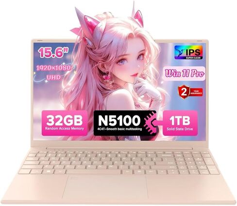 T156A 15.6 "كمبيوتر محمول ، 32 جيجابايت ذاكرة الوصول العشوائي + 1TB NVME SSD ، Intel N150 رباعي النواة (حتى 3.6 جيجا هرتز) ، شحن USB-C ، بطارية 8000 مللي أمبير في الساعة ، لوحة المفاتيح الخلفية ، عرض FHD ، كاميرا الويب الخاصة بالخصوص in Kuwait