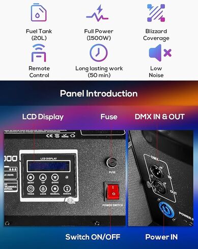 1500W Silent Snow Machine, High Powered Snow Machine On Wheels 20L Stage Production Professional Grade, for Party, Concert Snow Machine Music Festival in Kuwait