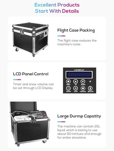 1500W Silent Snow Machine, High Powered Snow Machine On Wheels 20L Stage Production Professional Grade, for Party, Concert Snow Machine Music Festival in Kuwait