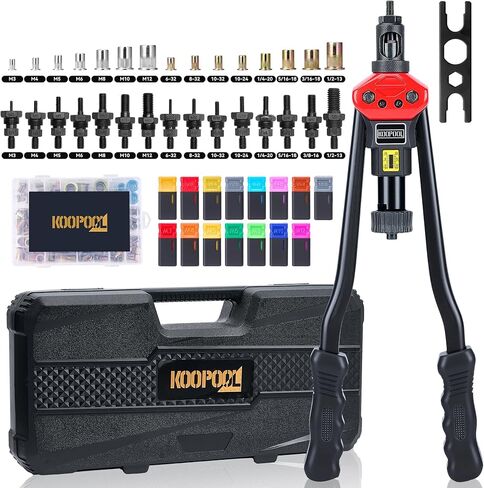 16" Rivet Nut Tool Kit, Heavy-Duty Rivnut/Nutsert Tool with 7 Mandrels (M6, M8, M10, 1/4"-20×2, 5/16"-18, 3/8"-16) & 70 Rivet Nuts, Rugged Rivnut Tool Kit with Carrying Case (16") in Kuwait