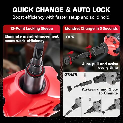 16" Rivet Nut Tool Kit, Heavy-Duty Rivnut/Nutsert Tool with 7 Mandrels (M6, M8, M10, 1/4"-20×2, 5/16"-18, 3/8"-16) & 70 Rivet Nuts, Rugged Rivnut Tool Kit with Carrying Case (16") in Kuwait