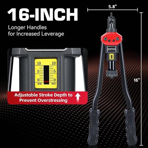 16" Rivet Nut Tool Kit, Heavy-Duty Rivnut/Nutsert Tool with 7 Mandrels (M6, M8, M10, 1/4"-20×2, 5/16"-18, 3/8"-16) & 70 Rivet Nuts, Rugged Rivnut Tool Kit with Carrying Case (16") in Kuwait