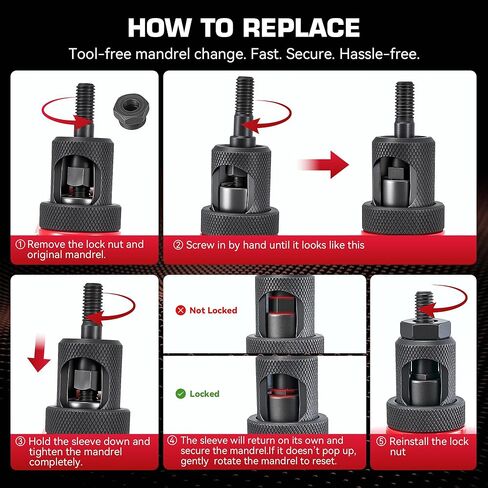 16" Rivet Nut Tool Kit, Heavy-Duty Rivnut/Nutsert Tool with 7 Mandrels (M6, M8, M10, 1/4"-20×2, 5/16"-18, 3/8"-16) & 70 Rivet Nuts, Rugged Rivnut Tool Kit with Carrying Case (16") in Kuwait