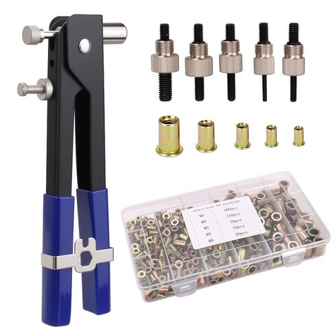 مجموعة أدوات صامولة البرشام، مجموعة 430 قطعة من المكسرات المترية (M8/M6/M5/M4/M3) مع مسدس صامولة برشام - فولاذ كربوني مقاوم للطقس، أداة تركيب بيد واحدة للسيارات والبحرية وتحسين المنزل (فضي) in Kuwait