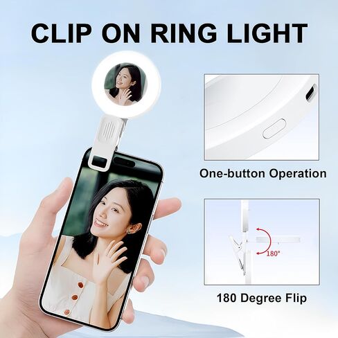 Phone Selfie Light, Magnetic Phone Light with Mirror, 360 Degree Adjustable Lamp Head, 3 Lighting Modes(2600-9000K), 1200mAh High-Capacity Battery in Kuwait