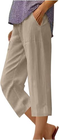Wide Leg Linen Capri Pants for Women 2026 Beach Vacation Lounge Crop Pants High Waist Capris Trousers with Pockets in Saudi Arabia