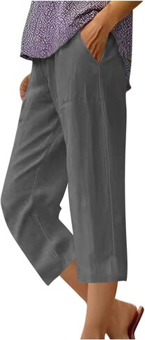 Wide Leg Linen Capri Pants for Women 2026 Beach Vacation Lounge Crop Pants High Waist Capris Trousers with Pockets in Saudi Arabia