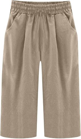Wide Leg Linen Capri Pants for Women 2026 Beach Vacation Lounge Crop Pants High Waist Capris Trousers with Pockets in Saudi Arabia
