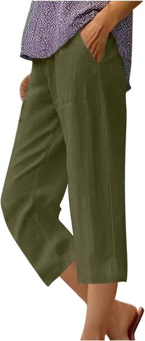 Wide Leg Linen Capri Pants for Women 2026 Beach Vacation Lounge Crop Pants High Waist Capris Trousers with Pockets in Saudi Arabia