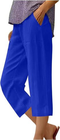 Wide Leg Linen Capri Pants for Women 2026 Beach Vacation Lounge Crop Pants High Waist Capris Trousers with Pockets in Saudi Arabia