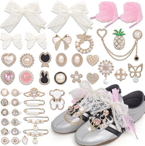yuboo 258 Pcs Pink Shoe Charms for Sneakers-Pink Bow Pearl Lace Letter Bear Butterfly Jewelry Pins Junk Socks Charm Set, Stylish DIY Shoe Decorative Sneaker Charms for Laces, Shoes, Bags, Socks, Hat in Kuwait