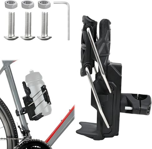 Adaptive Cycling Water Bottle Holder, 360° Rotatable Auto-Clamping Cup Cage, Tool-Free Universal Mount for 2-3" Bottles, Honeycomb Mesh for Mountain/Road Bikes & Motorcycles (Black) in Kuwait