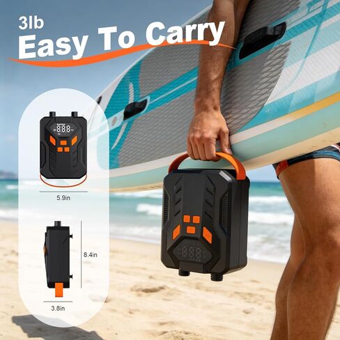 Electric Paddle Board Pump,Rechargeable 20PSI High Pressure SUP Air Pump with Storage Bag and Led,Intelligent Dual Stage Inflation & Deflation,Suitable for Stand Up Paddle Boards,Boats,Kayaks in Kuwait