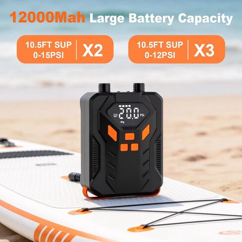 Electric Paddle Board Pump,Rechargeable 20PSI High Pressure SUP Air Pump with Storage Bag and Led,Intelligent Dual Stage Inflation & Deflation,Suitable for Stand Up Paddle Boards,Boats,Kayaks in Kuwait