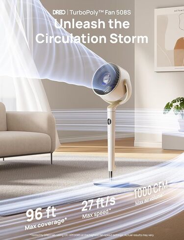 DREO Smart Fan for Bedroom, 120° +120° Omni-Directional Oscillating Fans, 100ft Quiet Pedestal Fan with RGB Light, 9 Speeds, 6 Modes, 20dB, 8H Timer, Wi-Fi/Voice/Alexa, 37-42" Floor Fans with Remote in Kuwait