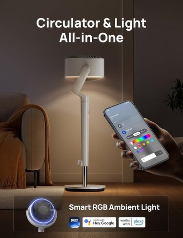 DREO Smart Fan for Bedroom, 120° +120° Omni-Directional Oscillating Fans, 100ft Quiet Pedestal Fan with RGB Light, 9 Speeds, 6 Modes, 20dB, 8H Timer, Wi-Fi/Voice/Alexa, 37-42" Floor Fans with Remote in Kuwait