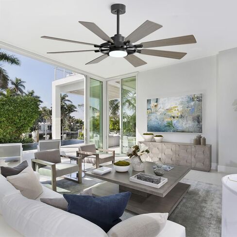 ELEHINSER 80 Inch Ceiling Fan with Lights and 3 Downrods, 8 Plywood Blades, 6-Speed Noiseless Reversible DC Motor, 3CCT, Windmill Ceiling fan for Kitchen Bedroom Living Room, Gloss White in Saudi Arabia