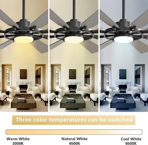 ELEHINSER 80 Inch Ceiling Fan with Lights and 3 Downrods, 8 Plywood Blades, 6-Speed Noiseless Reversible DC Motor, 3CCT, Windmill Ceiling fan for Kitchen Bedroom Living Room, Gloss White in Saudi Arabia