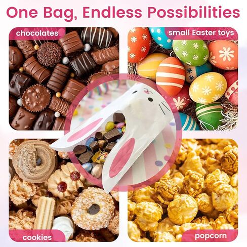 Shindel 100PCS Cute Rabbit Long Ear Candy Gift Bags, Easter Goodie Bags Bunny Cookie Snack Bag Packaging Cookie Supplies in Kuwait