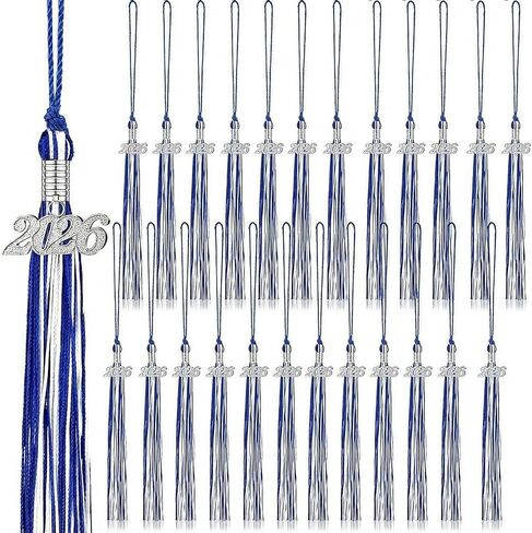 24 Pieces Graduation Tassels with 2025 Year Date Charms Grad Graduation Cap Tassel Graduation Hat Decoration for 2025 Graduation Gifts Party Activities, 16.2 Inch(Royal Blue, White, Silver) in Kuwait