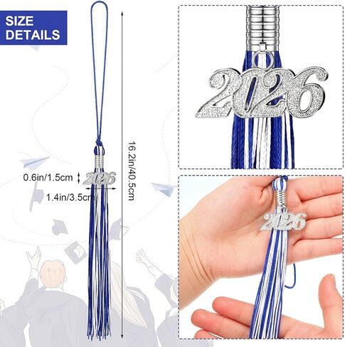 24 Pieces Graduation Tassels with 2025 Year Date Charms Grad Graduation Cap Tassel Graduation Hat Decoration for 2025 Graduation Gifts Party Activities, 16.2 Inch(Royal Blue, White, Silver) in Kuwait