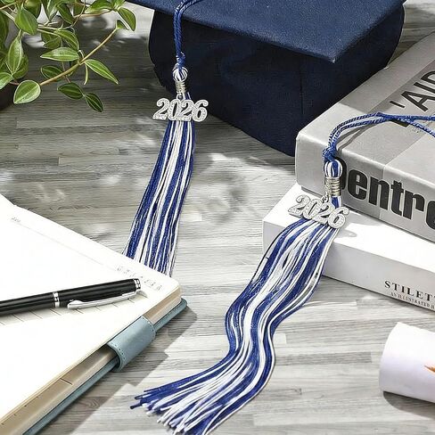 24 Pieces Graduation Tassels with 2025 Year Date Charms Grad Graduation Cap Tassel Graduation Hat Decoration for 2025 Graduation Gifts Party Activities, 16.2 Inch(Royal Blue, White, Silver) in Kuwait