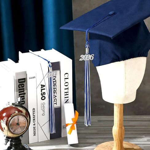 24 Pieces Graduation Tassels with 2025 Year Date Charms Grad Graduation Cap Tassel Graduation Hat Decoration for 2025 Graduation Gifts Party Activities, 16.2 Inch(Royal Blue, White, Silver) in Kuwait