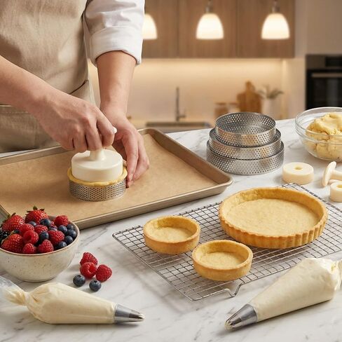 مجموعة خبز التارت الفرنسي، مجموعة مكونة من 150 قطعة، حلقات تارت مثقوبة من الفولاذ المقاوم للصدأ، مع أداة ضغط المعجنات ومجموعة أنابيب مكونة من 126 قطعة، للمخبوزات الاحترافية وهدايا الخبز التي تصنعها بنفسك in Kuwait