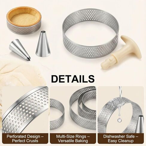 مجموعة خبز التارت الفرنسي، مجموعة مكونة من 150 قطعة، حلقات تارت مثقوبة من الفولاذ المقاوم للصدأ، مع أداة ضغط المعجنات ومجموعة أنابيب مكونة من 126 قطعة، للمخبوزات الاحترافية وهدايا الخبز التي تصنعها بنفسك in Kuwait