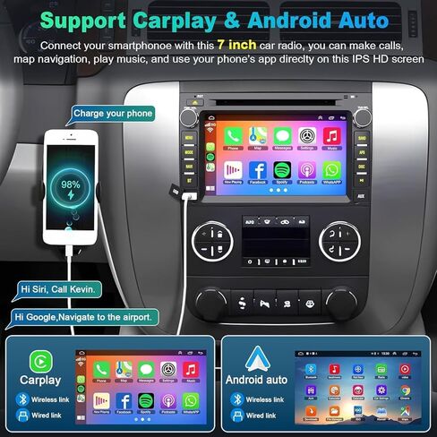 4G+64G Android 13 Car Radio for Chevy Silverado GMC Sierra Buick Enclave Yukon, 7" IPS Touch Screen Car Stereo Build-in GPS Wireless CarPlay/Android Auto, Backup Camera/DSP/SWC in Kuwait