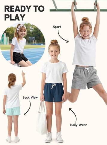 5 Pack Girls Cotton Athletic Shorts with Pockets and Elastic Drawstring Waist Summer Wear for Girls 4-14 Years in Saudi Arabia
