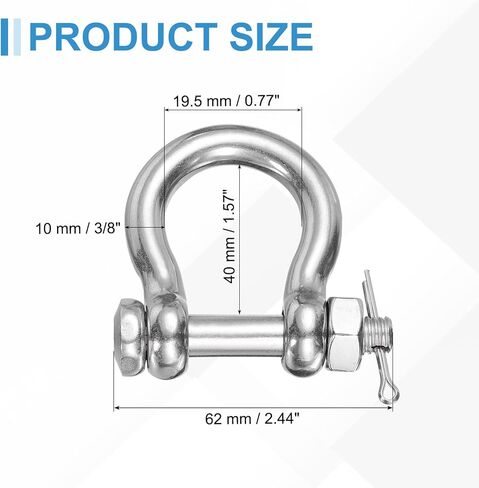PATIKIL 1 قطعة 304 الفولاذ المقاوم للصدأ D حلقة الأغلال، 3/8 "(10mm) البحرية الصف القوس Clevis برغي دبوس تكبل للقارب في الهواء الطلق سلسلة المراكب الشراعية تزوير المشبك، فضي in Saudi Arabia